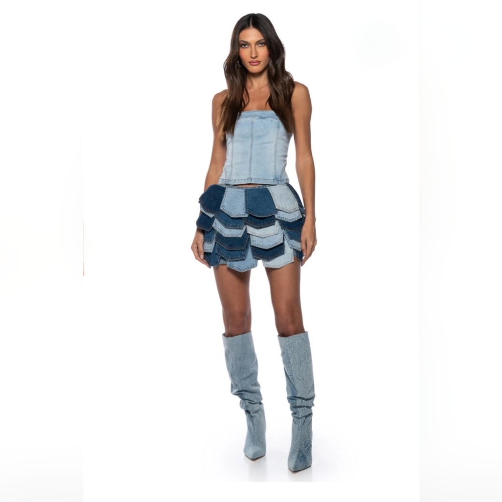 Panel Denim Mini Skirt